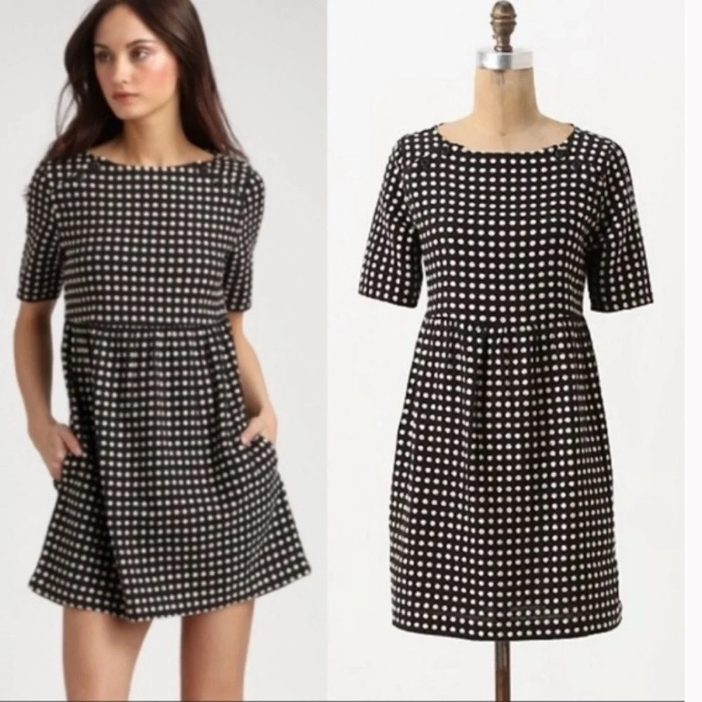 Ace & Jig black spring polka dot linen blend babydoll dress mini XS - Picture 2 of 5